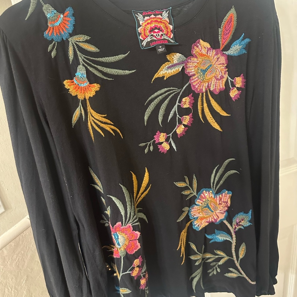 Johnny Was Embroidered Floral Long-Sleeve Top - Black and floral - Picture 9 of 11
